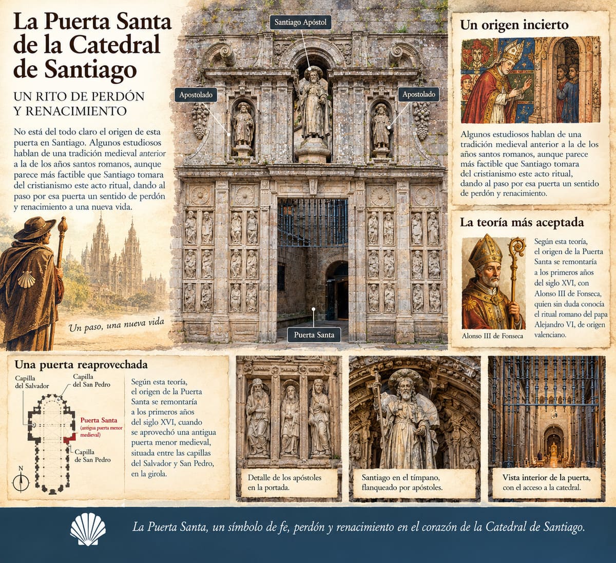 Infograf&iacute;a sobre el origen de la Puerta Santa de la Catedral de Santiago y su posible creaci&oacute;n en el siglo XVI bajo Alonso III de Fonseca
