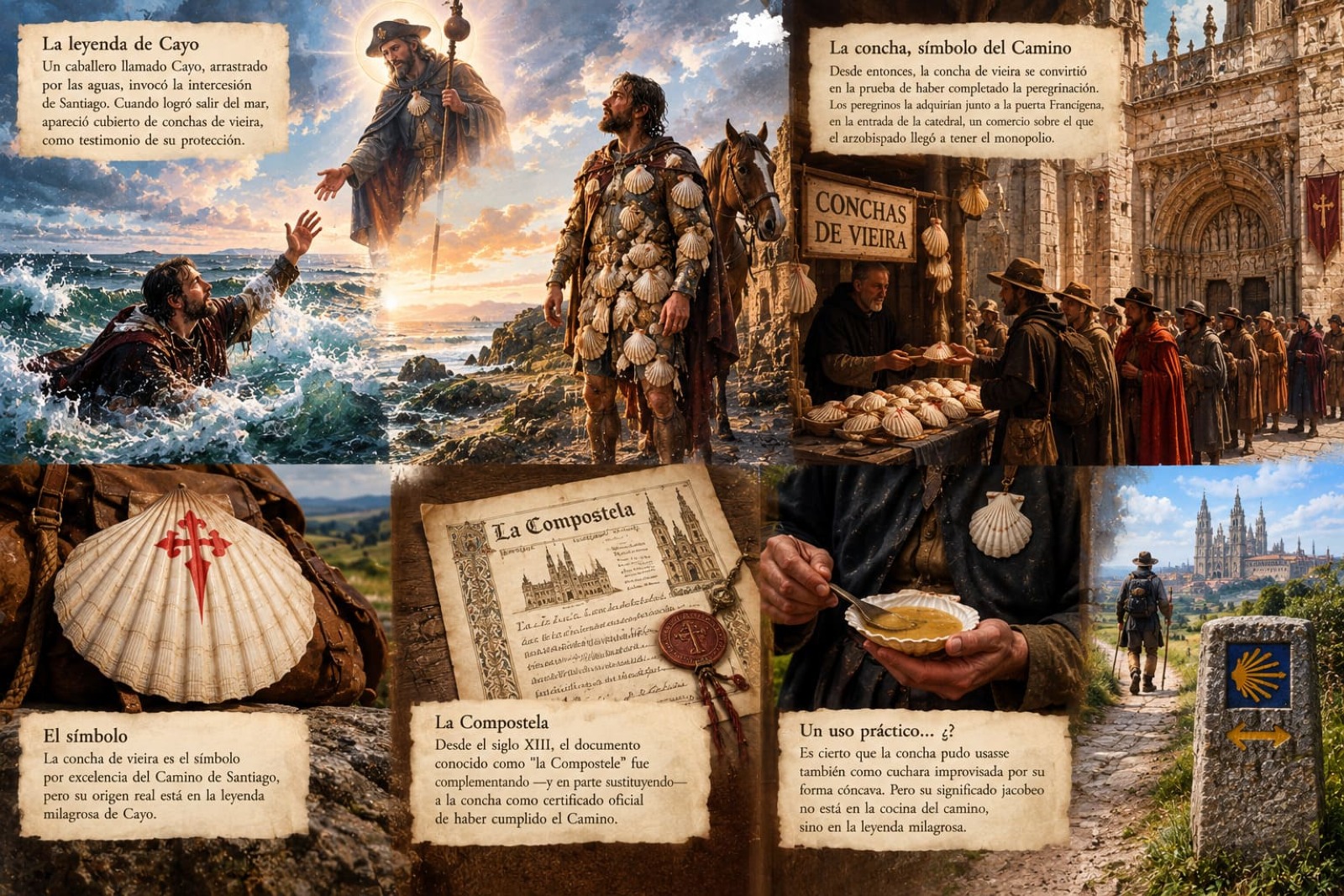 Leyenda de Cayo y el origen de la concha de vieira como s&iacute;mbolo de la peregrinaci&oacute;n a Santiago de Compostela